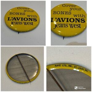 Vintage 1976 pinback button from advertising L'AVIONS Jeans